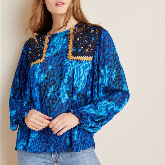 Anthropology BI-nk Miranda peasant blouse women’s size medium viscose - Picture 1 of 4